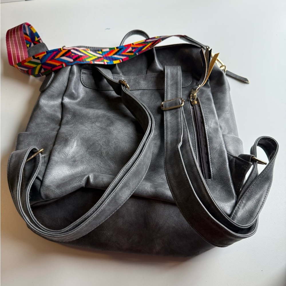 Backpack Gray Purse Multipurpose Design Convertib… - image 2
